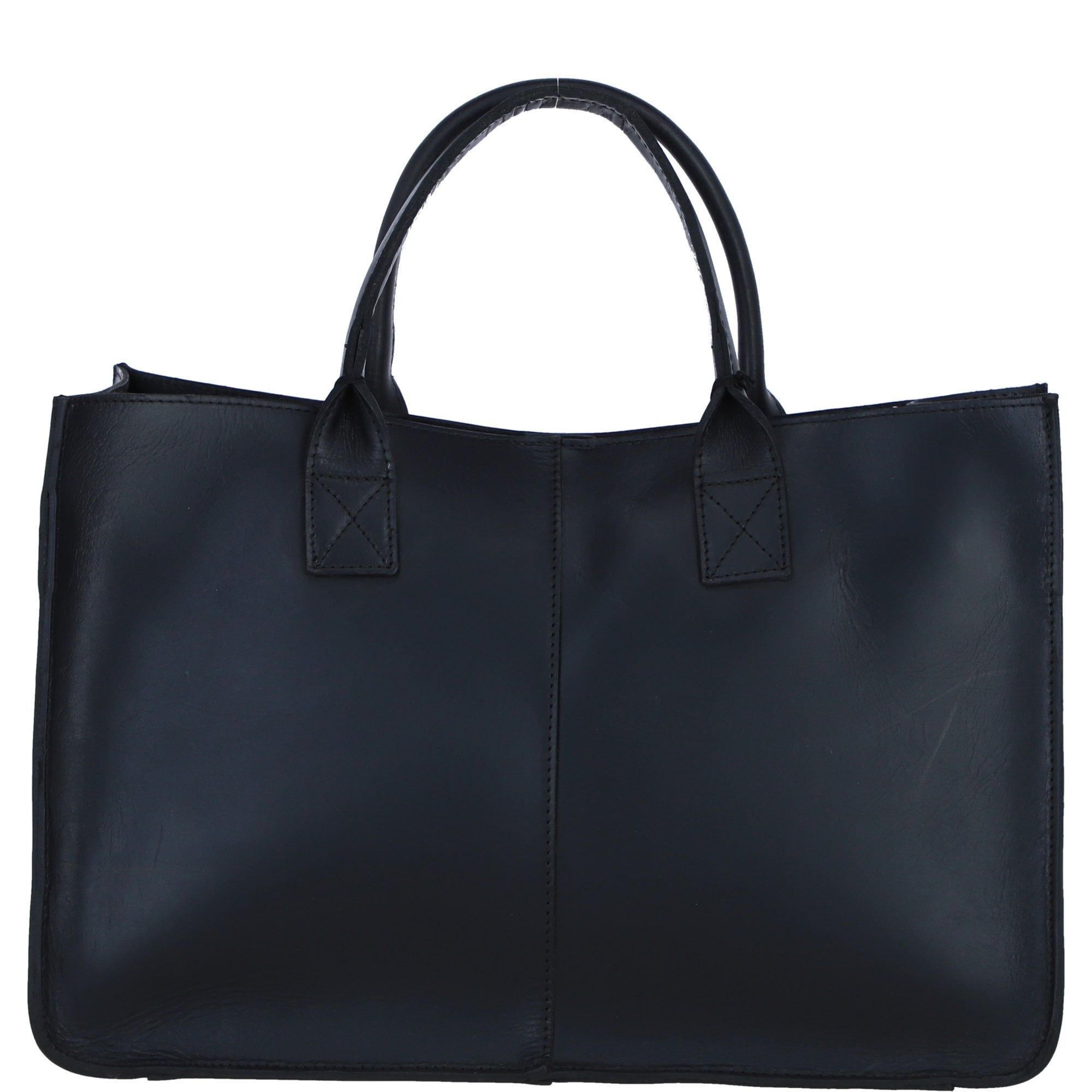 Exquisite Genuine Leather Large Structured Tote Bag with Detachable Strap and Pouch in Black: S-03