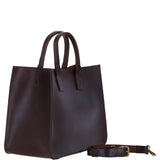 Exquisite Genuine Leather Large Structured Tote Bag with Detachable Strap and Pouch in Brandy: S-03