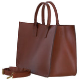 Exquisite Genuine Leather Large Structured Tote Bag with Detachable Strap and Pouch in Tan: S-03