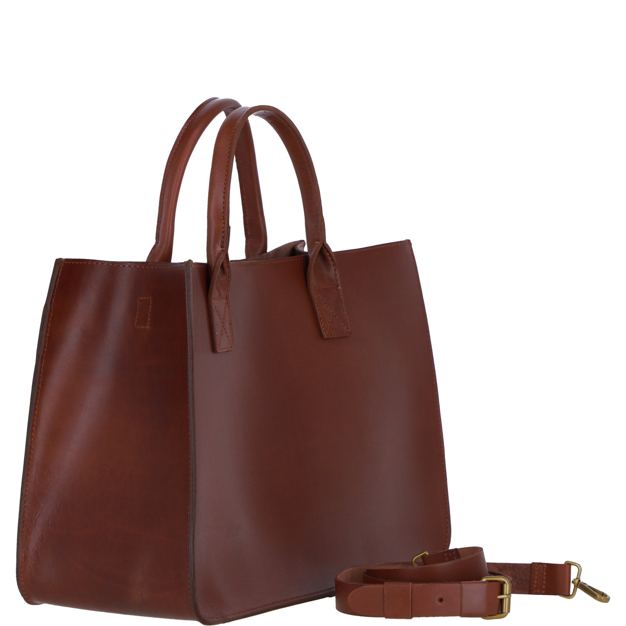 Exquisite Genuine Leather Large Structured Tote Bag with Detachable Strap and Pouch in Tan: S-03