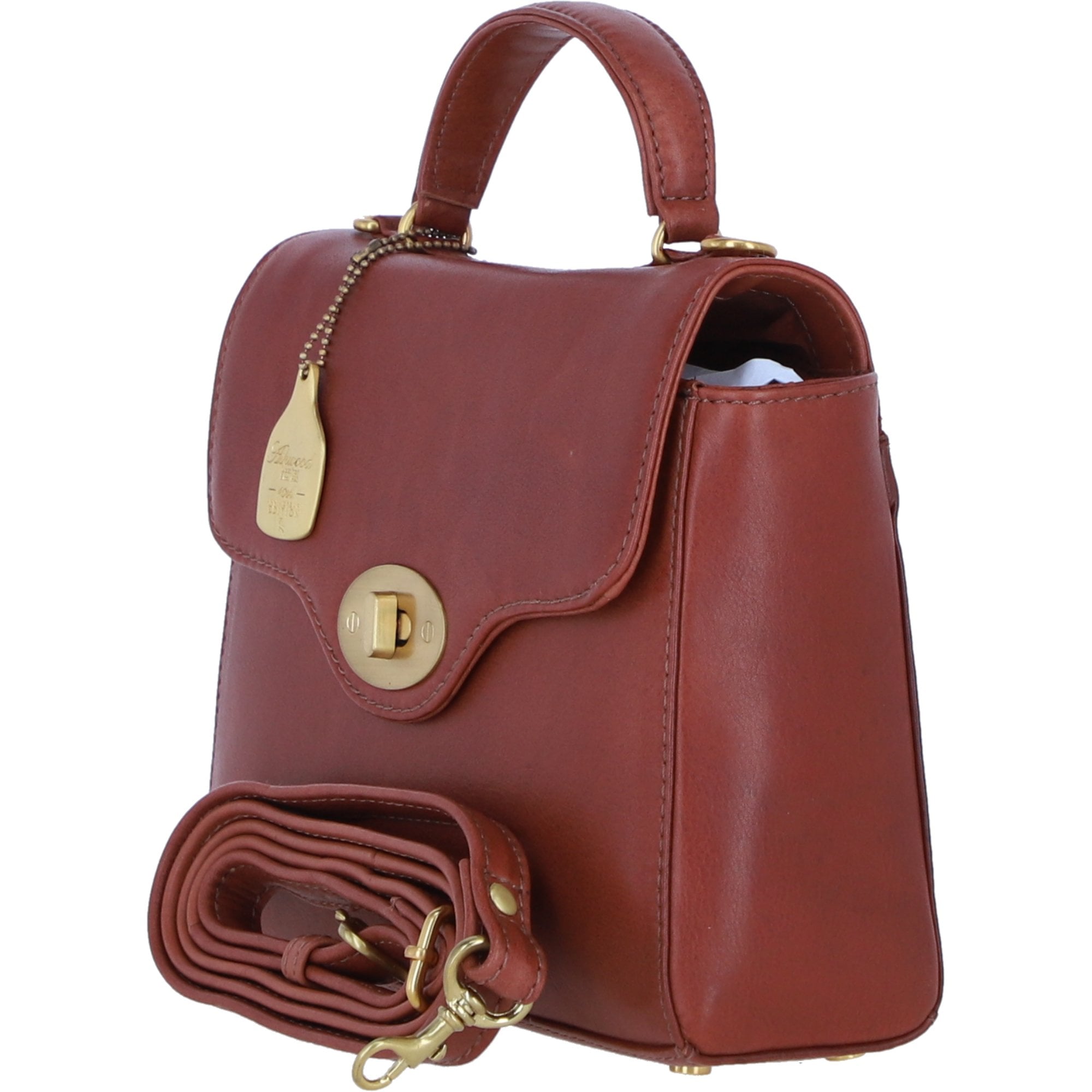 Exquisite Genuine Leather Top Handle Bag with Detachable Strap for Women in Tan: L-36
