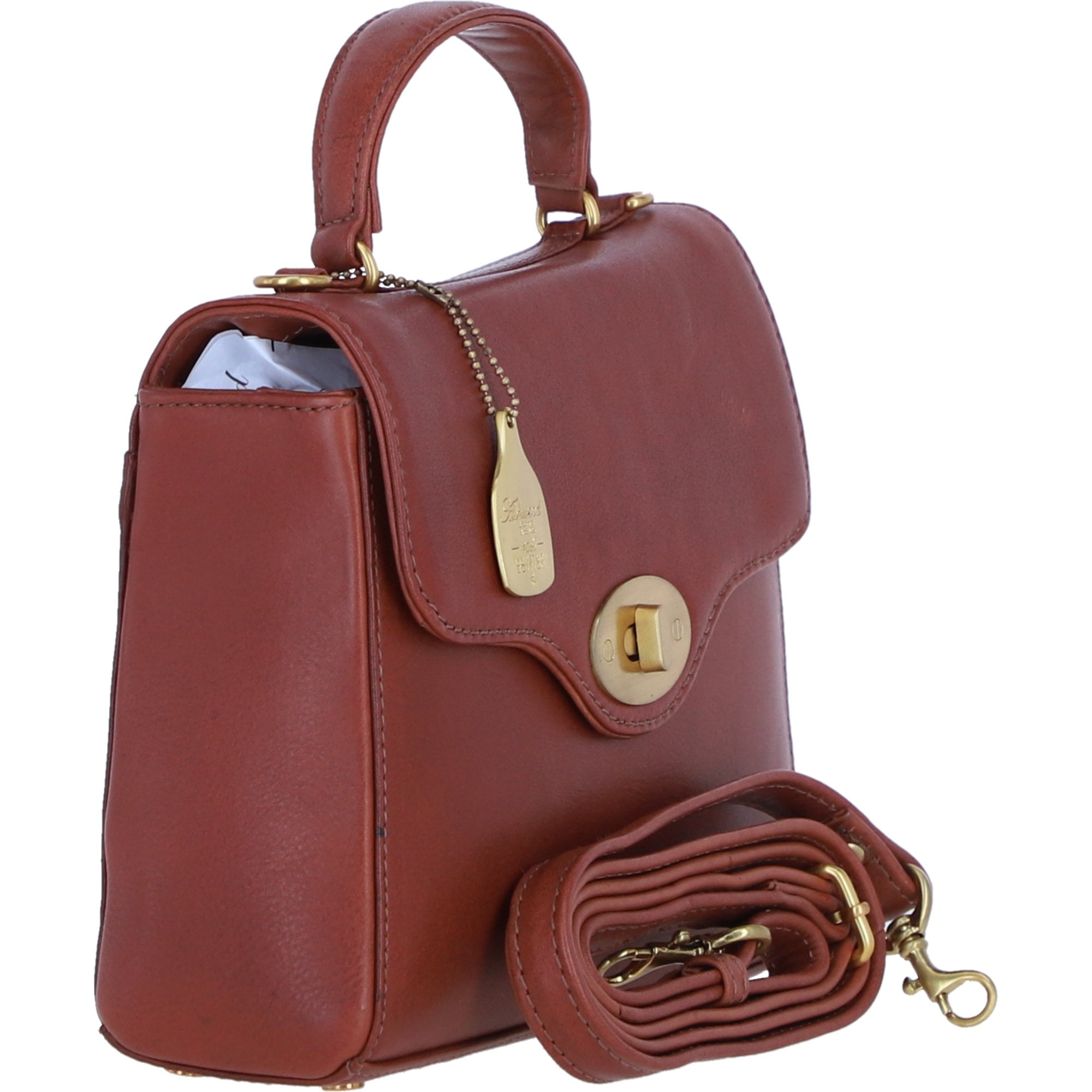 Exquisite Genuine Leather Top Handle Bag with Detachable Strap for Women in Tan: L-36