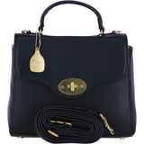 Exquisite Genuine Leather Top Handle Bag with Detachable Strap for Women in Black: L-36