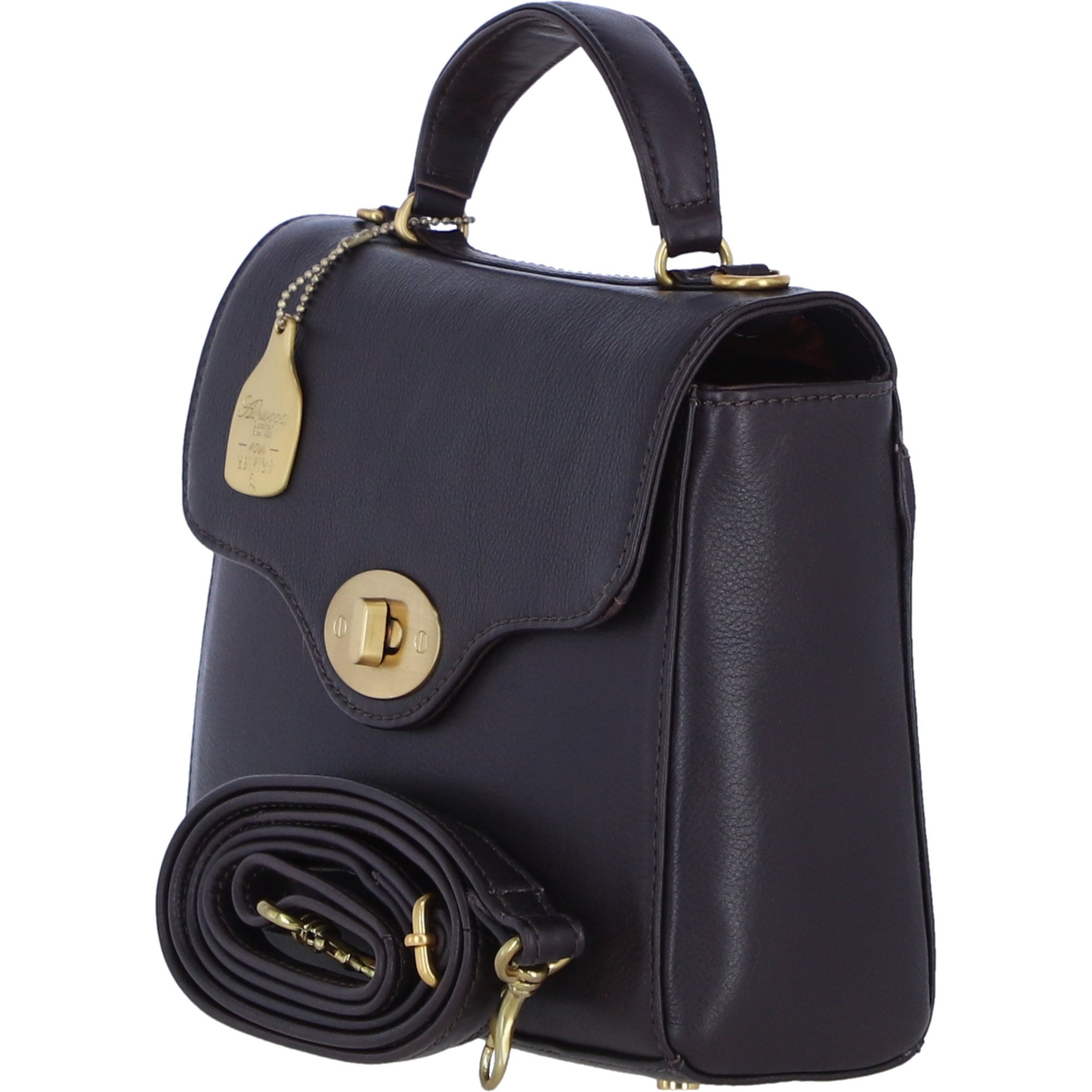 Exquisite Genuine Leather Top Handle Bag with Detachable Strap for Women in Brown: L-36