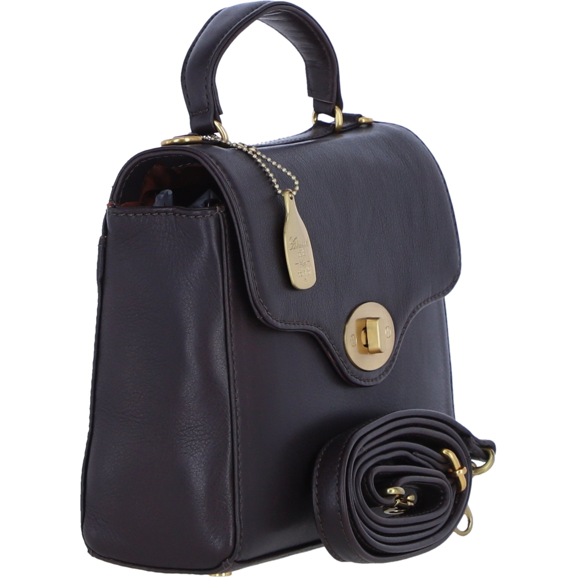 Exquisite Genuine Leather Top Handle Bag with Detachable Strap for Women in Brown: L-36