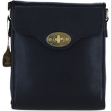 Genuine Leather Crossbody Bag with Twist Lock for Women in Black: L-34