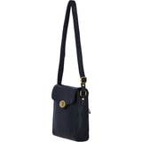 Genuine Leather Crossbody Bag with Twist Lock for Women in Black: L-34