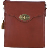 Genuine Leather Crossbody Bag with Twist Lock for Women in Tan: L-34
