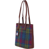 Ashwood Leather & Harris Tweed® Cloth Genuine Leather Shoulder Bag Tan/Purple: TW-23-013-TP