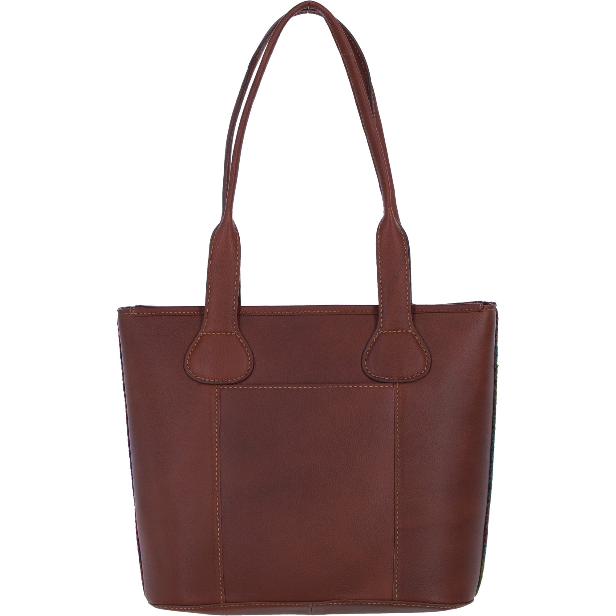 Ashwood Leather & Harris Tweed® Cloth Genuine Leather Shoulder Bag Tan/Purple: TW-23-013-TP