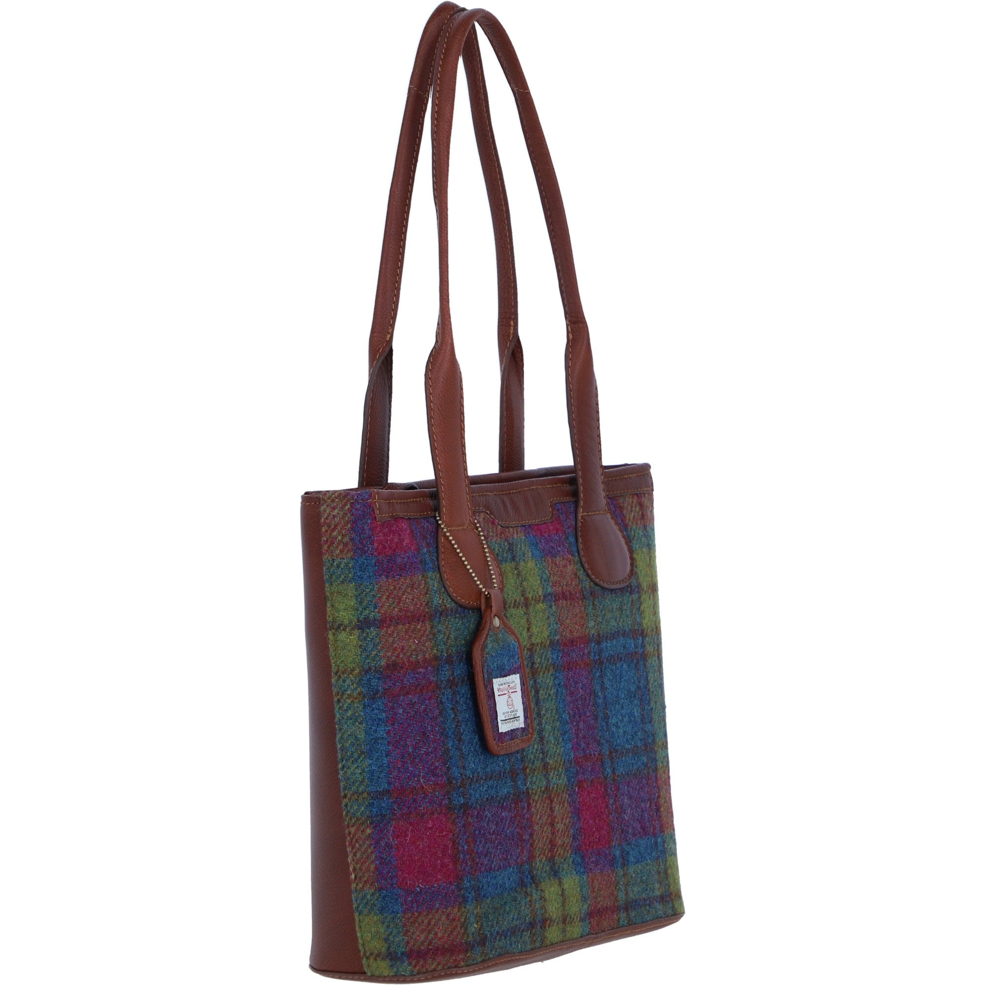 Ashwood Leather & Harris Tweed® Cloth Genuine Leather Shoulder Bag Tan/Purple: TW-23-013-TP