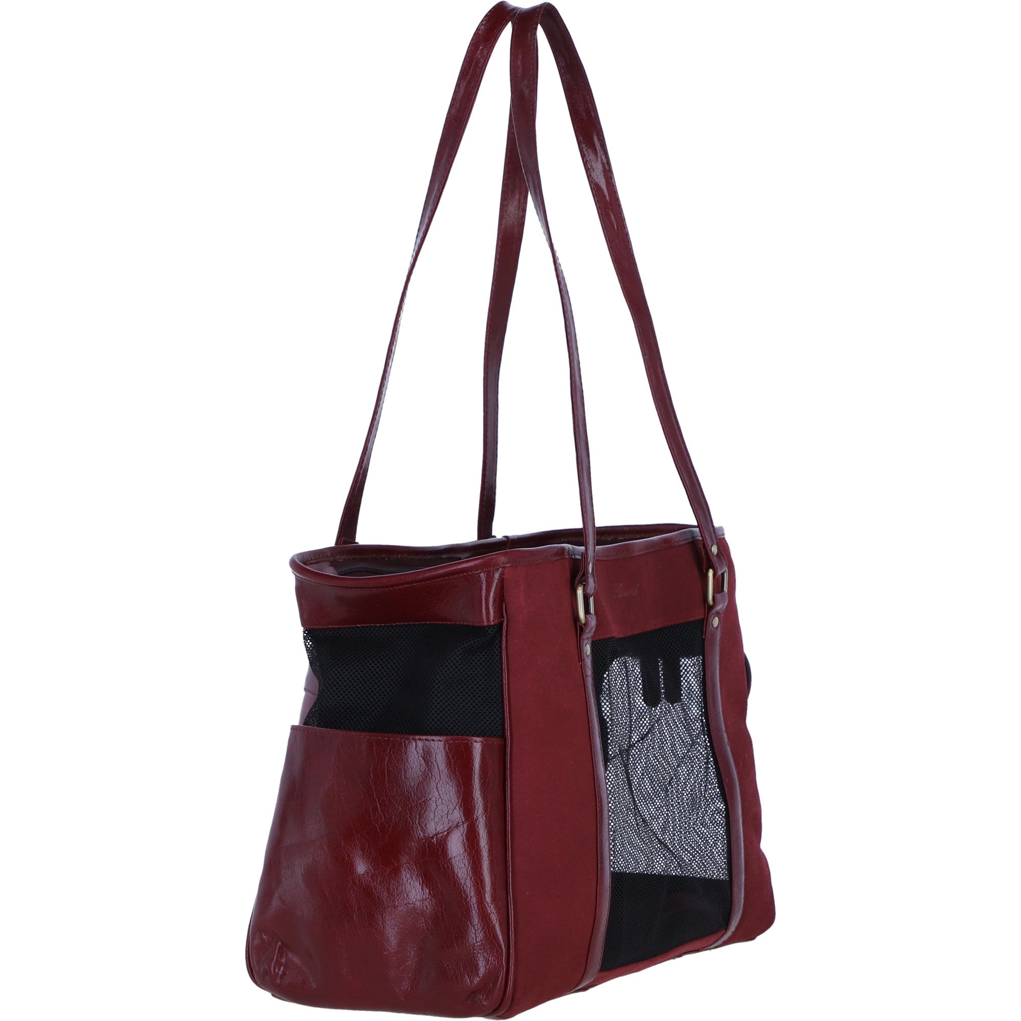 Ashwood Leather Pet Carrier Tote Bag with Mesh Panels in Bordeaux: K9-T02