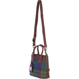 Ashwood Leather & Harris Tweed® Cloth Handbag with Removable Crossbody Strap Tan/Purple: TW-21-13-TP