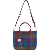 Versatile Ashwood Leather & Harris Tweed® Cloth Shoulder Bag Tan/Purple: TW-22-13-TP