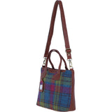 Versatile Ashwood Leather & Harris Tweed® Cloth Shoulder Bag Tan/Purple: TW-22-13-TP