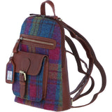 Exquisite Ashwood Leather & Harris Tweed® Cloth Backpack Tan/Purple: TW-25-13-TP
