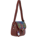 Elegant Ashwood Leather & Harris Tweed® Cloth Crossbody Bag Tan/Purple: TW-27-013-TP