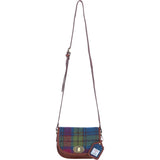 Ashwood Leather & Harris Tweed® Cloth Saddle Crossbody Bag with Twist Lock Tan/Purple: TW-30-013-TP
