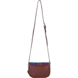 Ashwood Leather & Harris Tweed® Cloth Saddle Crossbody Bag with Twist Lock Tan/Purple: TW-30-013-TP