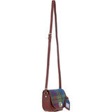 Ashwood Leather & Harris Tweed® Cloth Saddle Crossbody Bag with Twist Lock Tan/Purple: TW-30-013-TP
