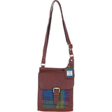 Ashwood Leather & Harris Tweed® Cloth Crossbody Bag Tan/Purple: TW-24-13-TP