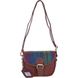 Ashwood Leather & Harris Tweed® Cloth Saddle Bag Tan/Purple: TW-26-013-TP