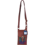 Ashwood Leather & Harris Tweed® Cloth elegance Crossbody Bag Tan/Purple: TW-20-13-TP