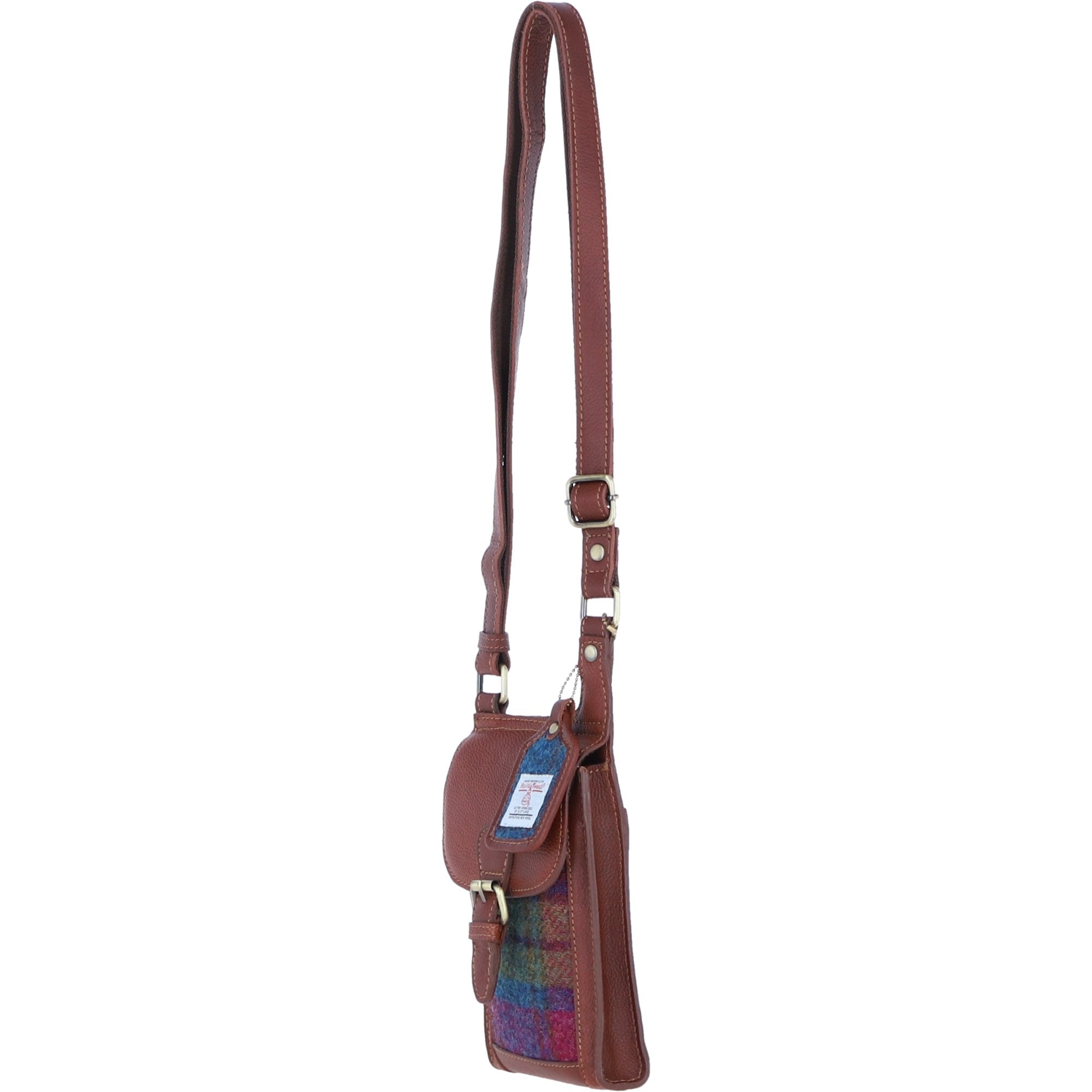 Ashwood Leather & Harris Tweed® Cloth elegance Crossbody Bag Tan/Purple: TW-20-13-TP