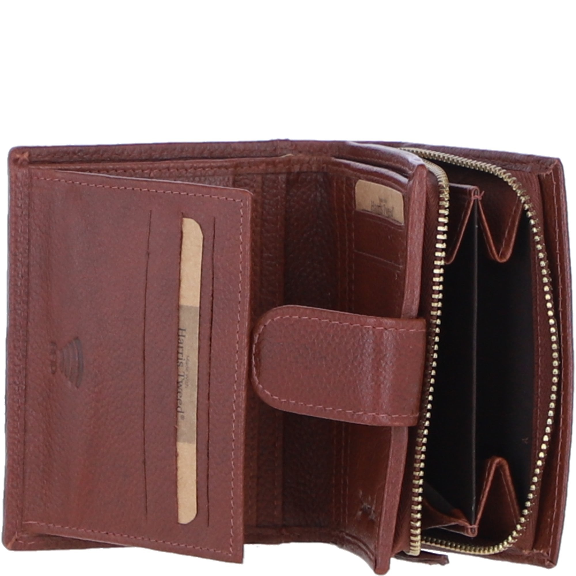 Ashwood Leather & Harris Tweed® Cloth Three compartment wallet Tan/Purple: TW-12-13-TP