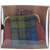 Ashwood Leather & Harris Tweed® Cloth Classic Kiss-Lock Purse Tan/Purple: TW-13-13-TP