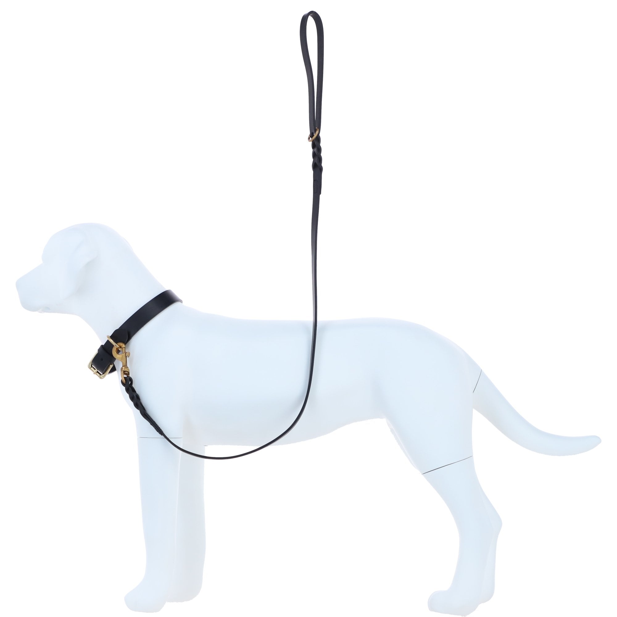 Ashwood Leather Dog Lead Genuine Leather with Hand-Braided Detail Black: K9-L02