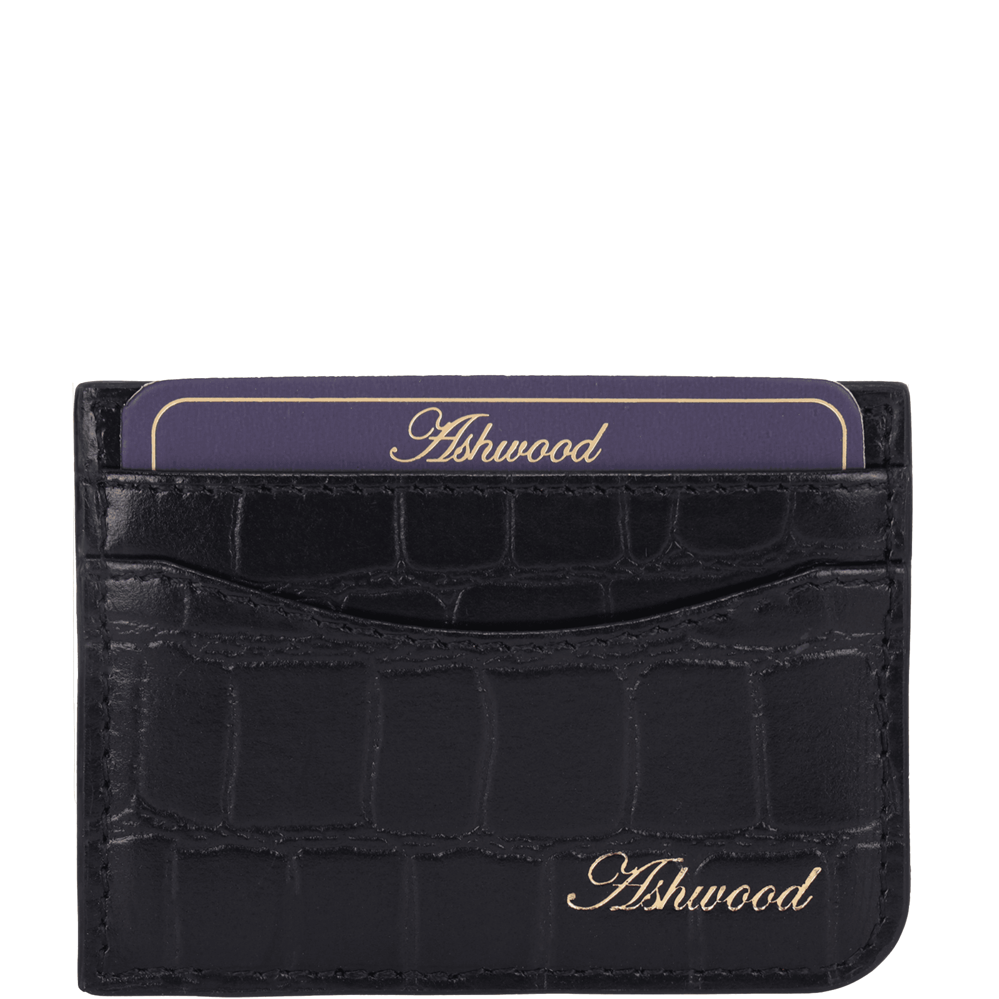 Ashwood Leather Croc Embossed Wallet & Card Holder Gift Set in Black: 30933