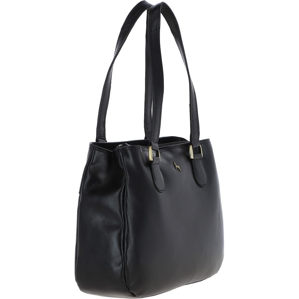 Ashwood Womens Three Section Leather Shoulder Bag Black: V-31