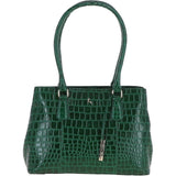 Ashwood Leather Crocodile Print Two Section With Mid Purse Bag Green: C-54
