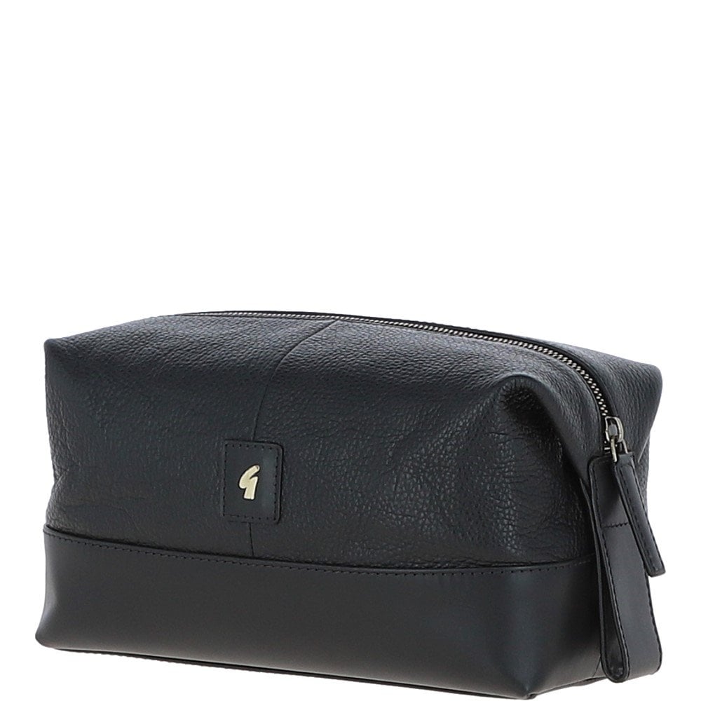 Mens Leather Washbag Black: GB Milo