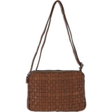 3 Section Vintage Woven Leather Shoulder Bag Taupe: D-71