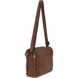 3 Section Vintage Woven Leather Shoulder Bag Taupe: D-71