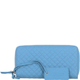 Large Quilted Leather Zip Around Note And Coin Purse Lt Blue: QUILTED PURSES