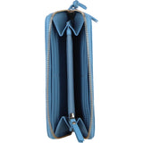 Large Quilted Leather Zip Around Note And Coin Purse Lt Blue: QUILTED PURSES