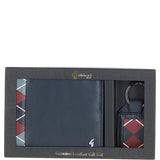 Men's Leather Wallet & Key Ring Gift Set Navy/grey/red: GB-301-GS