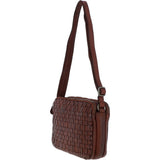 3 Section Vintage Woven Leather Shoulder Bag Cognac: D-71