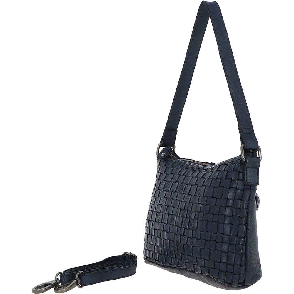 Vintage Woven Leather Shoulder Bag Navy: D-73