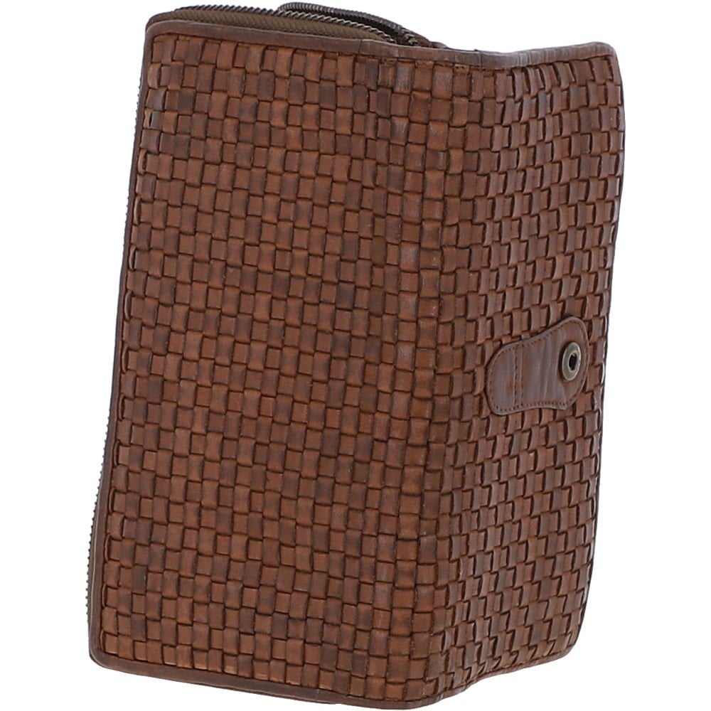 Vintage Woven Leather Zip Around Large 22 Card Coin Note Purse Taupe: D-84