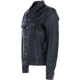 Ashwood Leather Men's Classic Denim Style Button Genuine Leather Trucker Jacket in Black: AWM-Trucker