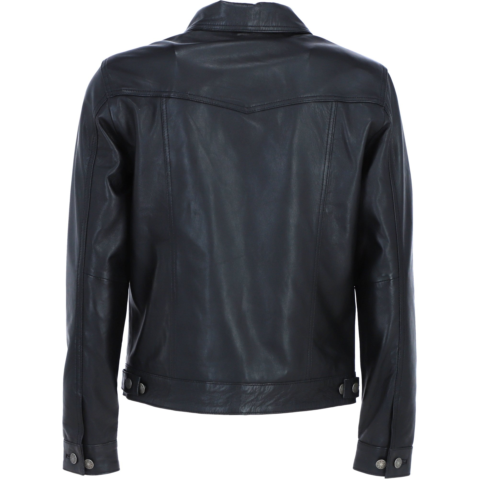 Ashwood Leather Men's Classic Denim Style Button Genuine Leather Trucker Jacket in Black: AWM-Trucker