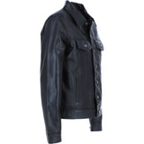 Ashwood Leather Men's Classic Denim Style Button Genuine Leather Trucker Jacket in Black: AWM-Trucker