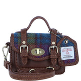 Ashwood Leather & Harris Tweed® Cloth Micro Satchel Bag with Twist Lock Tan/Purple: TW-36-13-TP