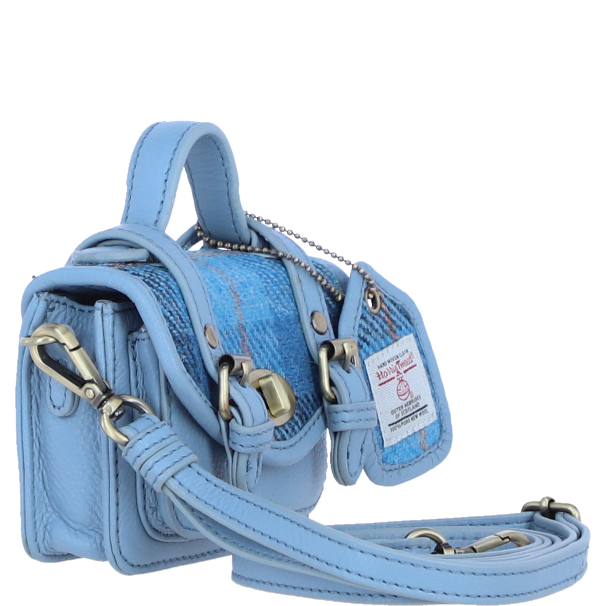 Ashwood Leather & Harris Tweed® Cloth Micro Satchel Bag with Twist Lock Baby Blue/Lt.Blue: TW-36-19-BB