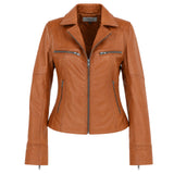 Ladies Ashwood Leather Plus Size Biker Jacket Tan: AWL-1991 Plus