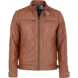Leather Biker Jacket Tan/waxy: 2101